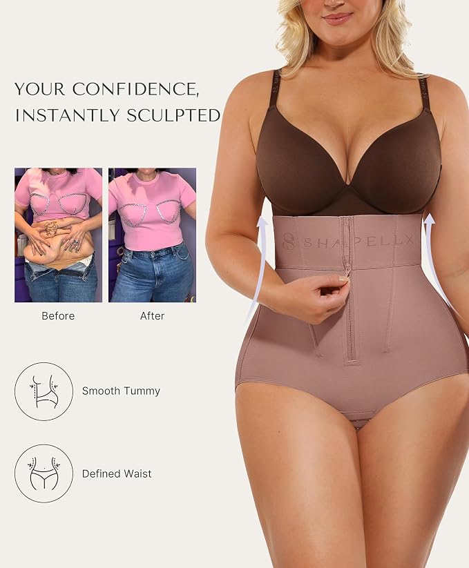 Faja para control abdominal con banda ancha, cintura alta para moldear el cuerpo SHAPELLX (Talla S)
