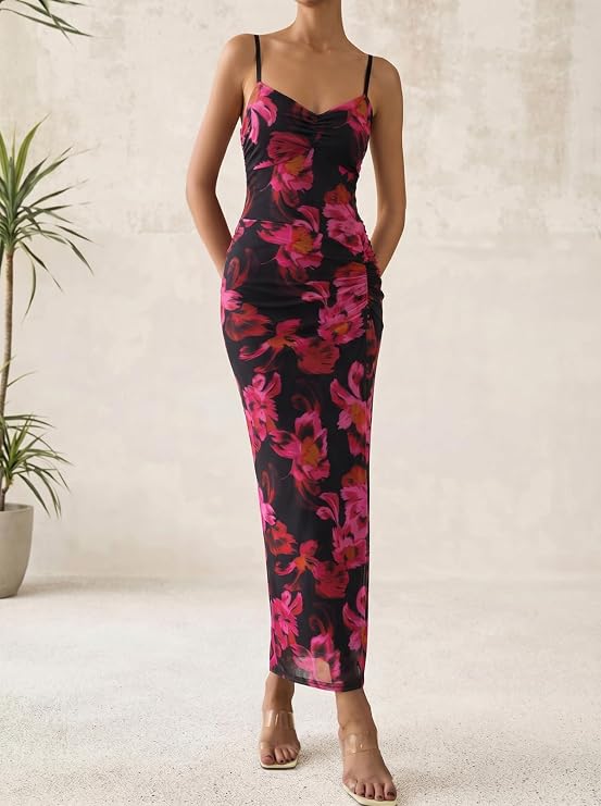 Vestido Fiesta Maxi Floral de Malla - Talla XL