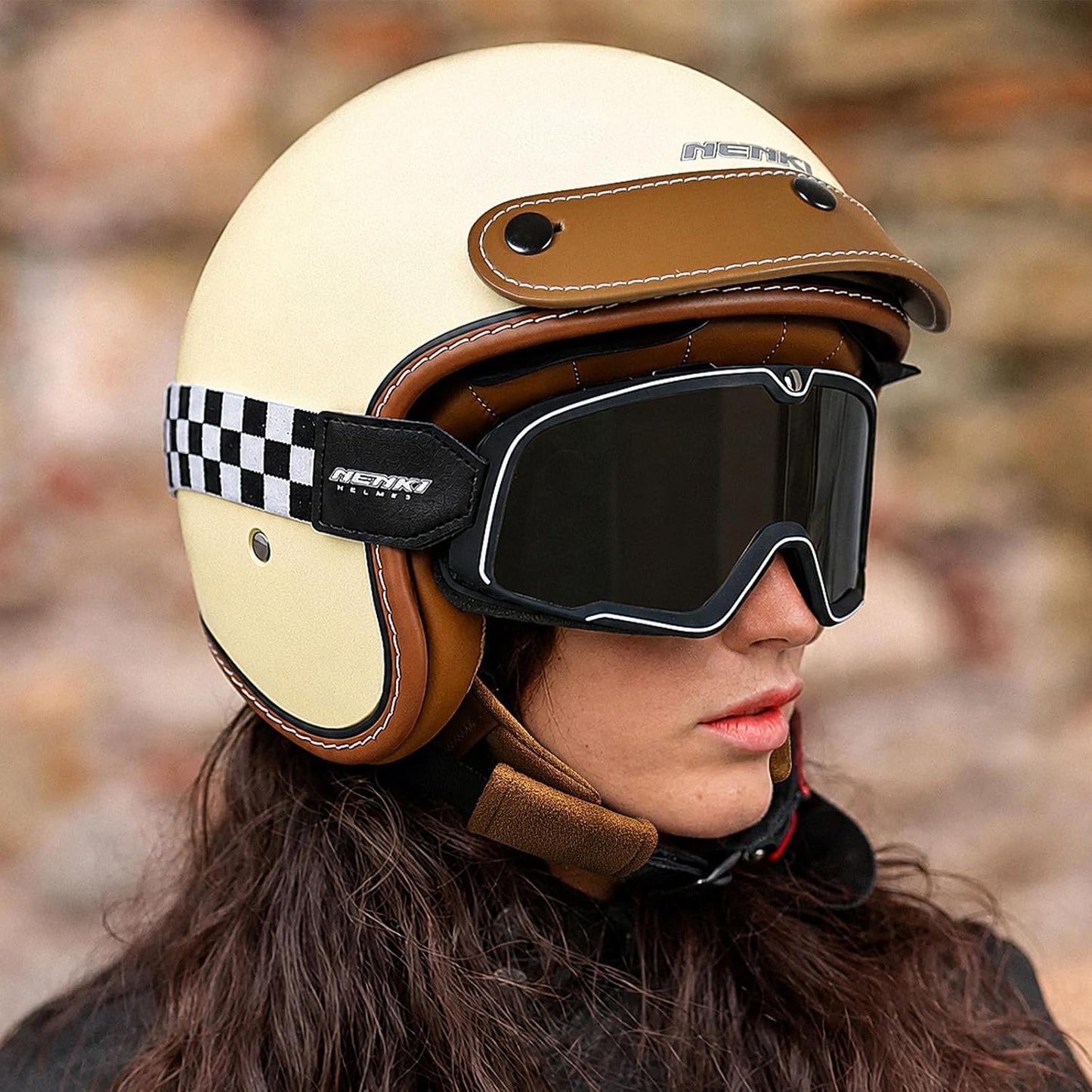 Casco NENKI de moto vintage 3/4 para hombres, mujer, estilo retro Vespa