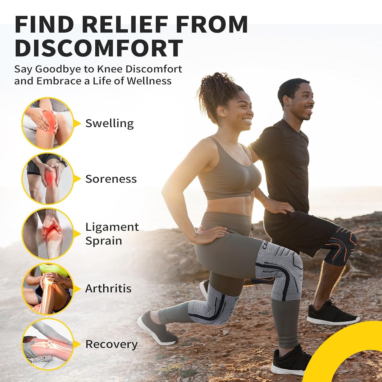 Rodillera CAMBIVO 2 Pack para mujeres y hombres, mangueras de compresión sin látex y sin silicona con estabilizadores laterales, soporte ligero para la rodilla para artritis, menisco, caminar, correr