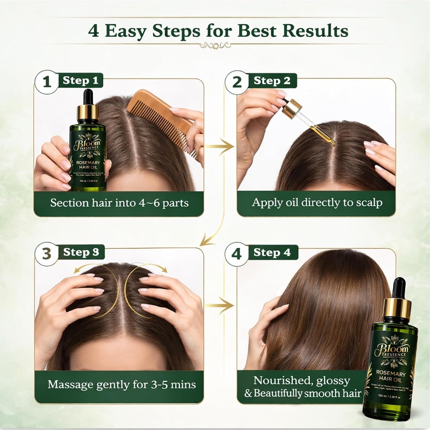Aceite Capilar de Romero Premium para el Crecimiento del Cabello – Anticaída y Tratamiento del Cuero Cabelludo con 24 Aceites Botánicos