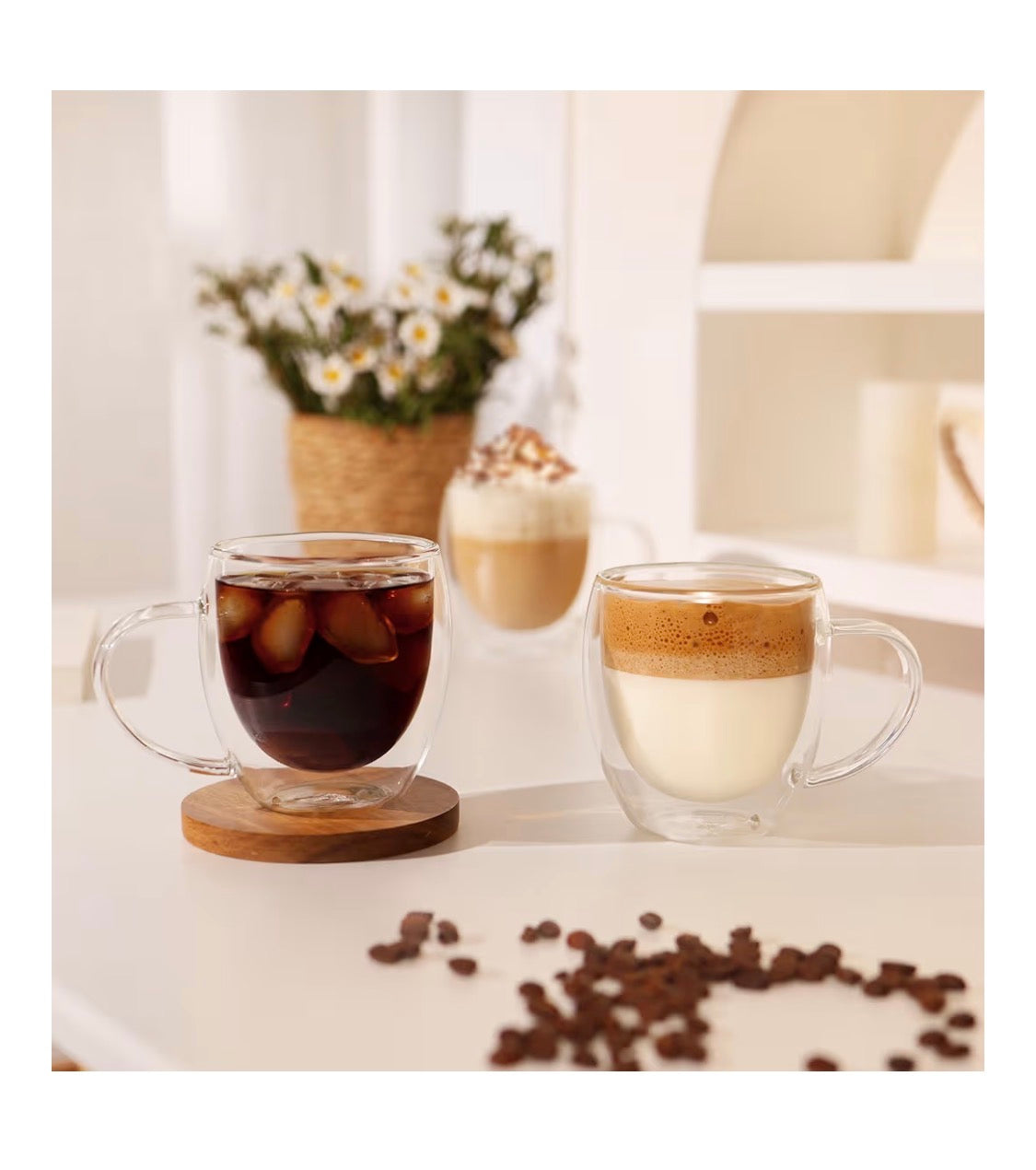 Tazas de café (2) de cristal de doble pared de CNGLASS con asa, tazas de vidrio aislante de 12oz