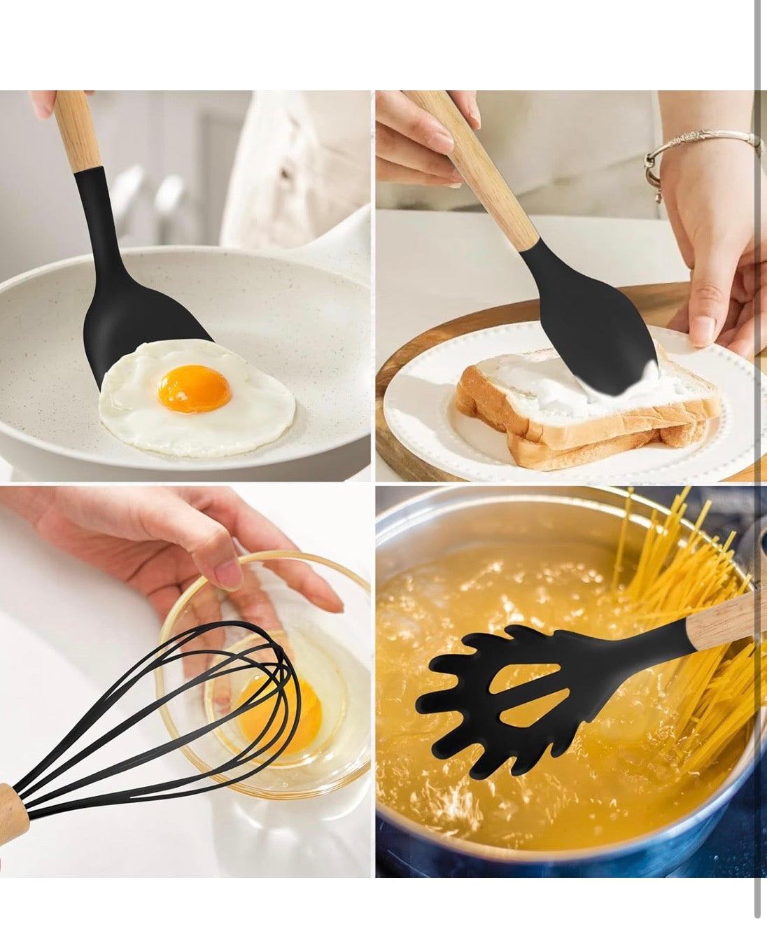 Juego de Utensilios de Silicona de 12 Piezas con Mango de Madera