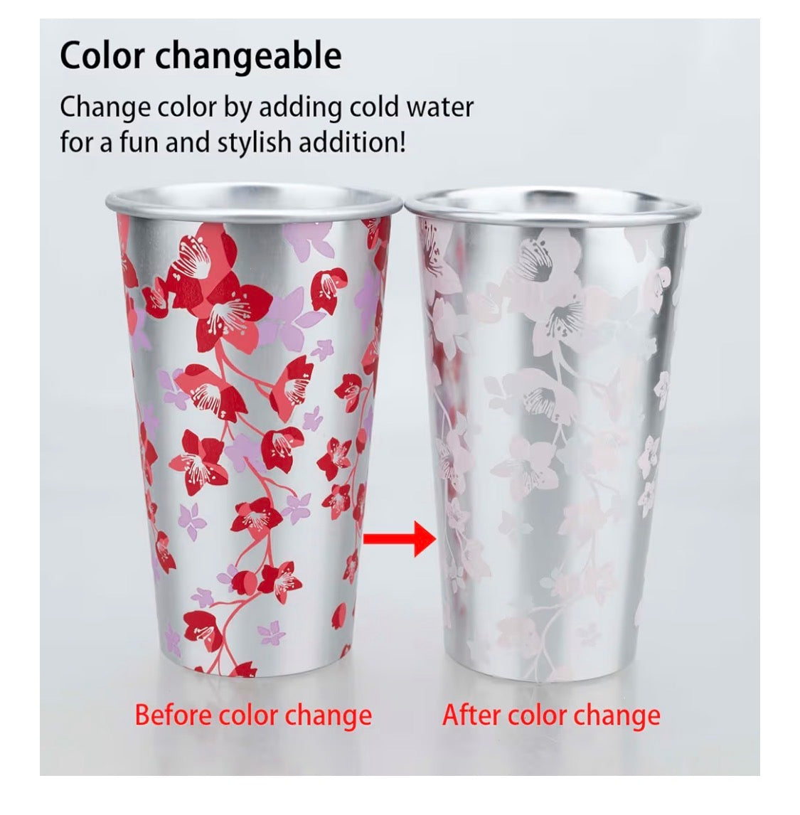 Juego de vasos de aluminio que cambian de color (seis unidades)