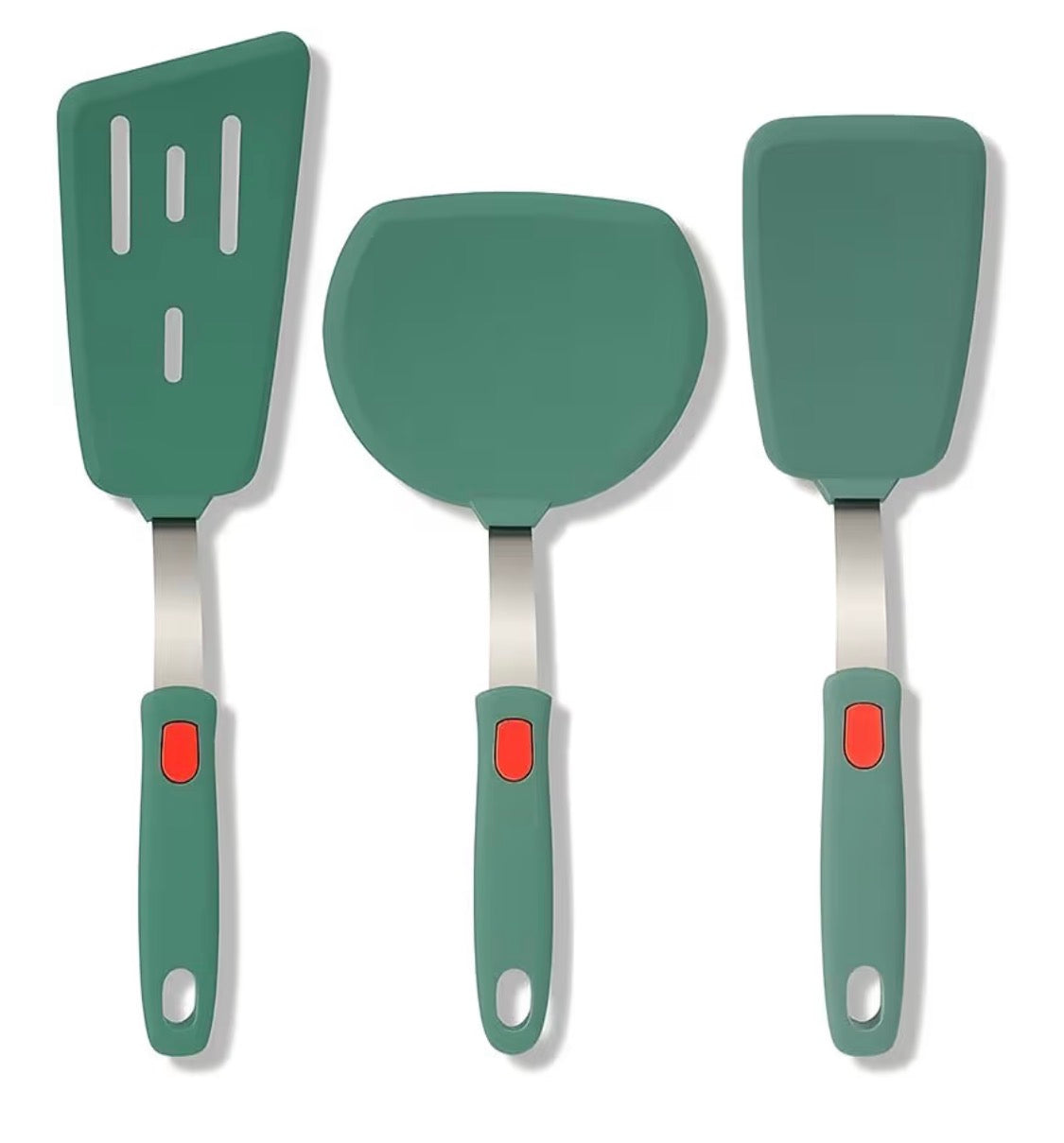Juego Brigii Spatula Silicon - 3 utensilios de cocina resistentes al calor, núcleo inoxidable 430, sin BPA para cocinar, hornear, voltear y aptos para lavavajillas (verde oscuro)