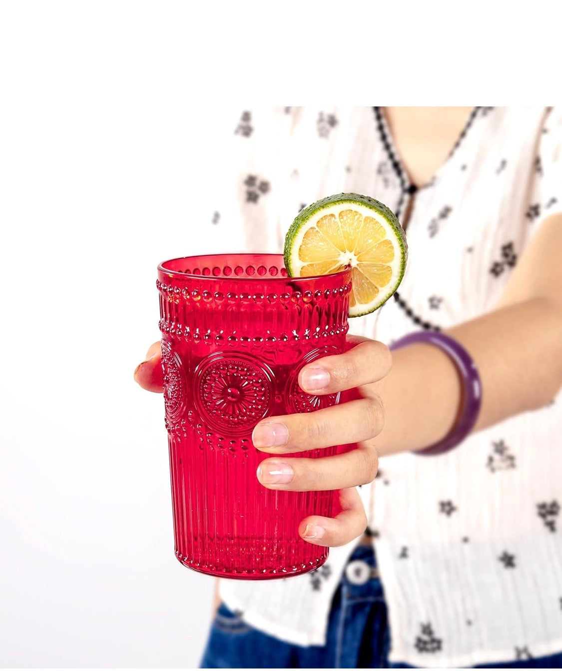 Ciaell pack de vasos románticos de agua de plástico - 5 vasos rojos vintage de 14 oz,