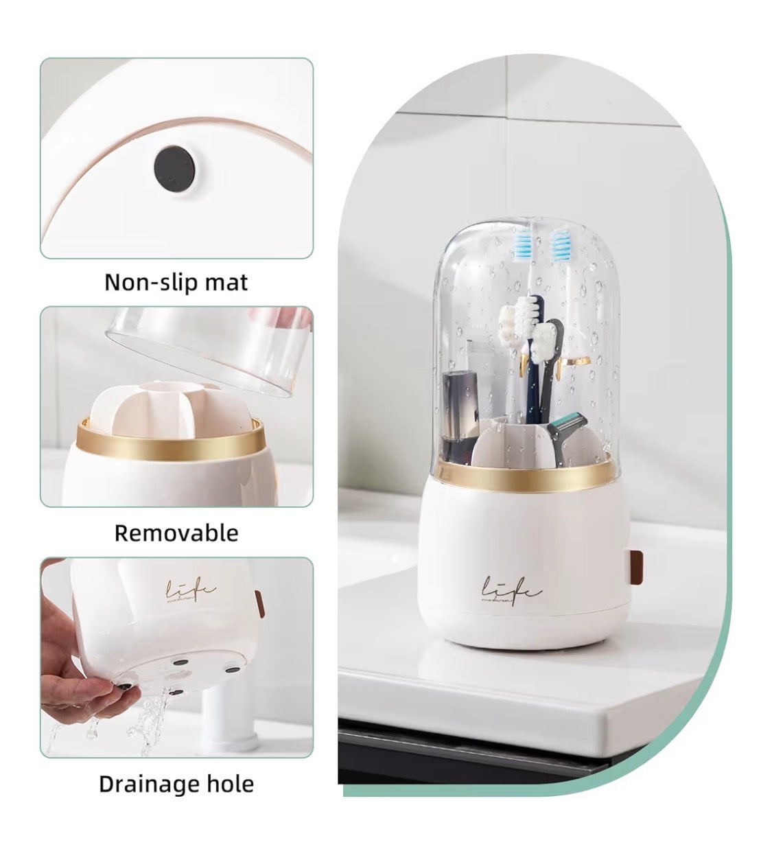 Soportes para cepillos de dientes en baños con cubierta giratorios de 7 ranuras
