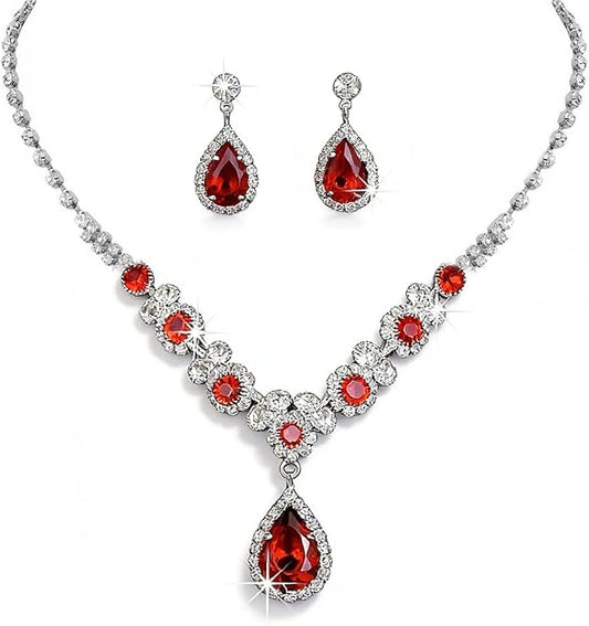 Set de joyería de cristal en forma de lágrima para mujeres - set rojo