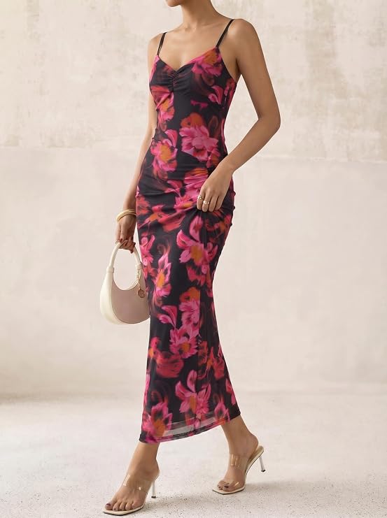 Vestido Fiesta Maxi Floral de Malla - Talla XL