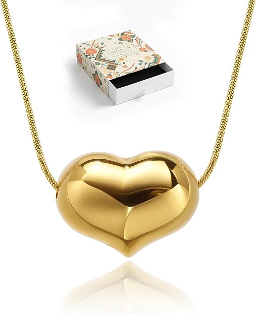 Delicado collar de corazón acolchado chapado en oro 14k para mujer