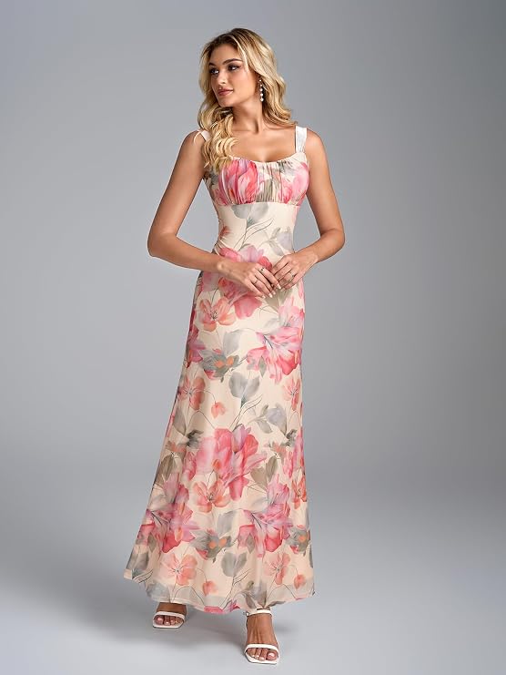 Vestido Maxi formal de Fiesta con Cuello Cuadrado -Talla XL