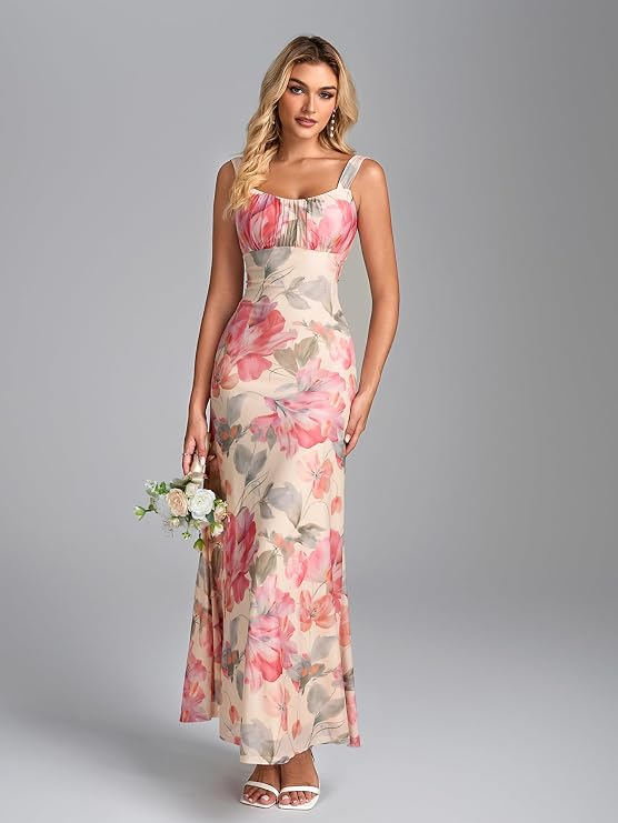 Vestido Maxi formal de Fiesta con Cuello Cuadrado -Talla XL