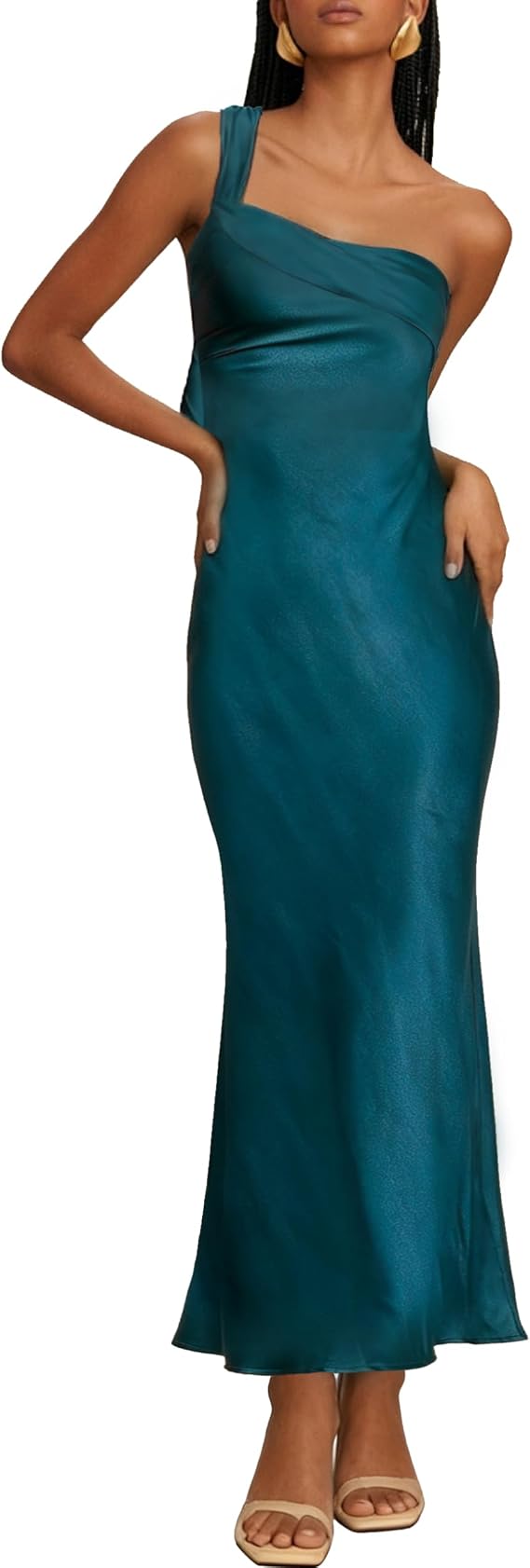 Vestido Maxi de un Solo Hombro en Satin - Talla S