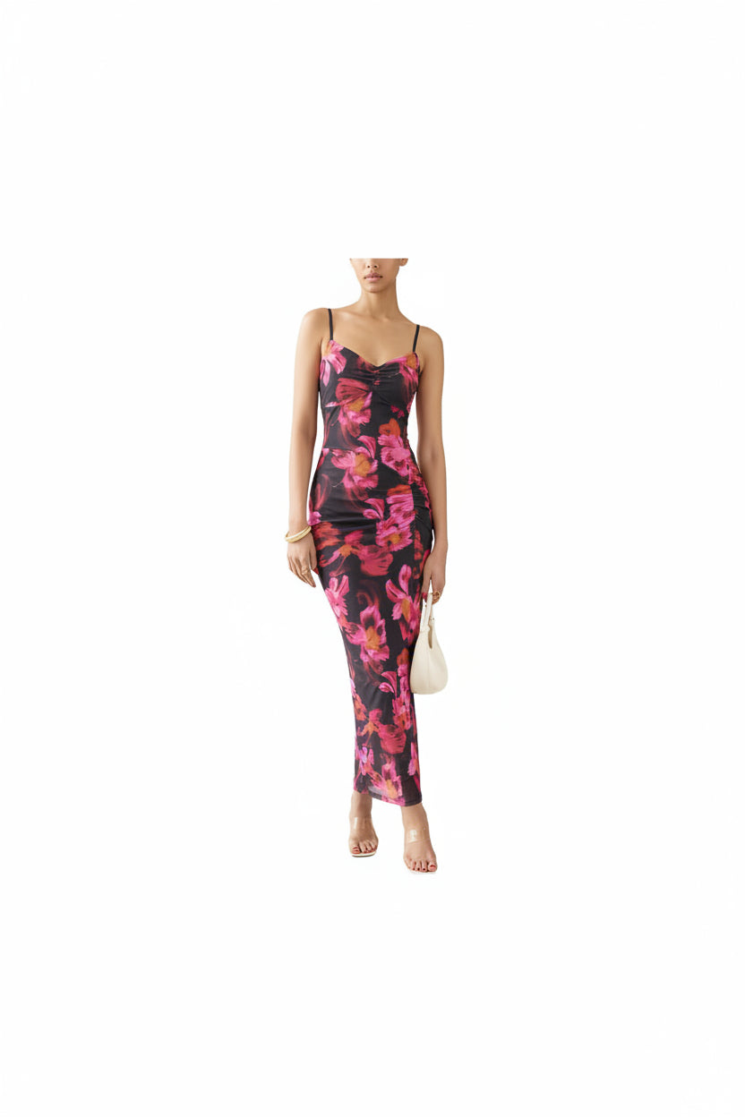 Vestido Fiesta Maxi Floral de Malla - Talla XL