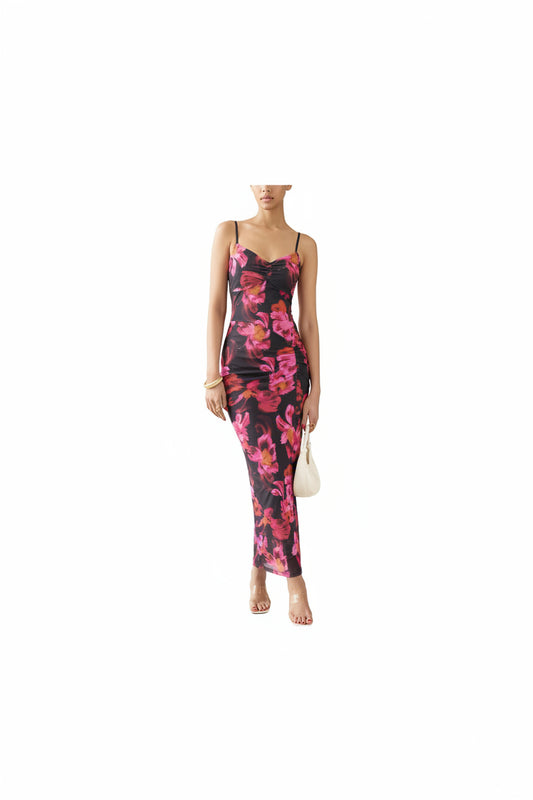 Vestido Fiesta Maxi Floral de Malla - Talla XL