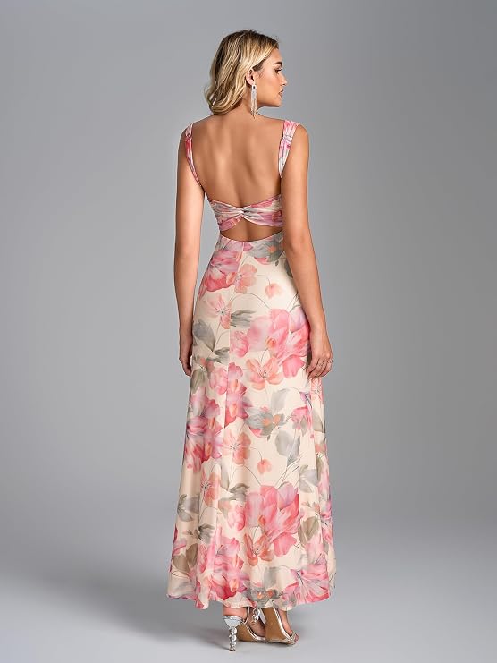 Vestido Maxi formal de Fiesta con Cuello Cuadrado -Talla XL