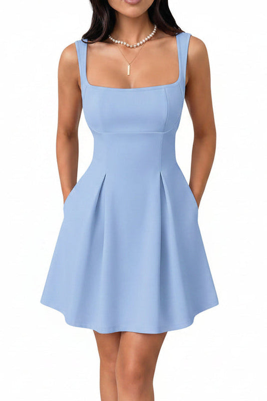 Vestido mini sin mangas de cuello cuadrado de mujer con tirantes ajustables - Talla M