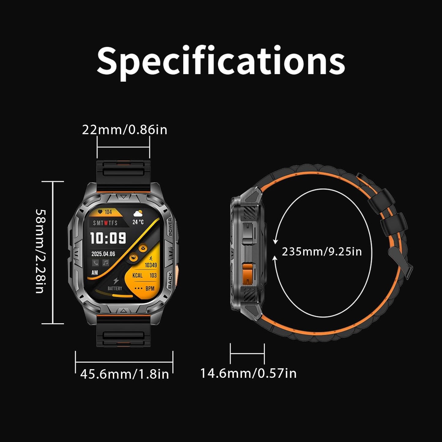 MIDDOW Reloj Militar Inteligente para Hombres (Contestar/Hacer Llamadas), Rastreador de actividad de 2,01" con linterna/60 días de batería/Frecuencia cardíaca/Monitor de sueño