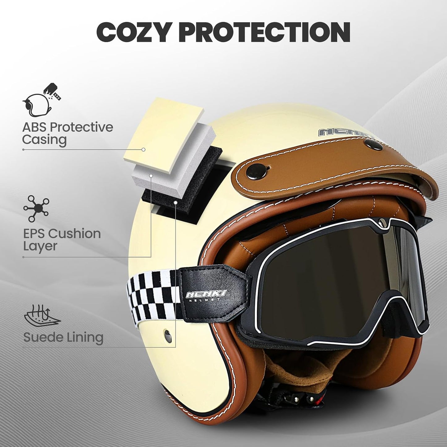 Casco NENKI de moto vintage 3/4 para hombres, mujer, estilo retro Vespa