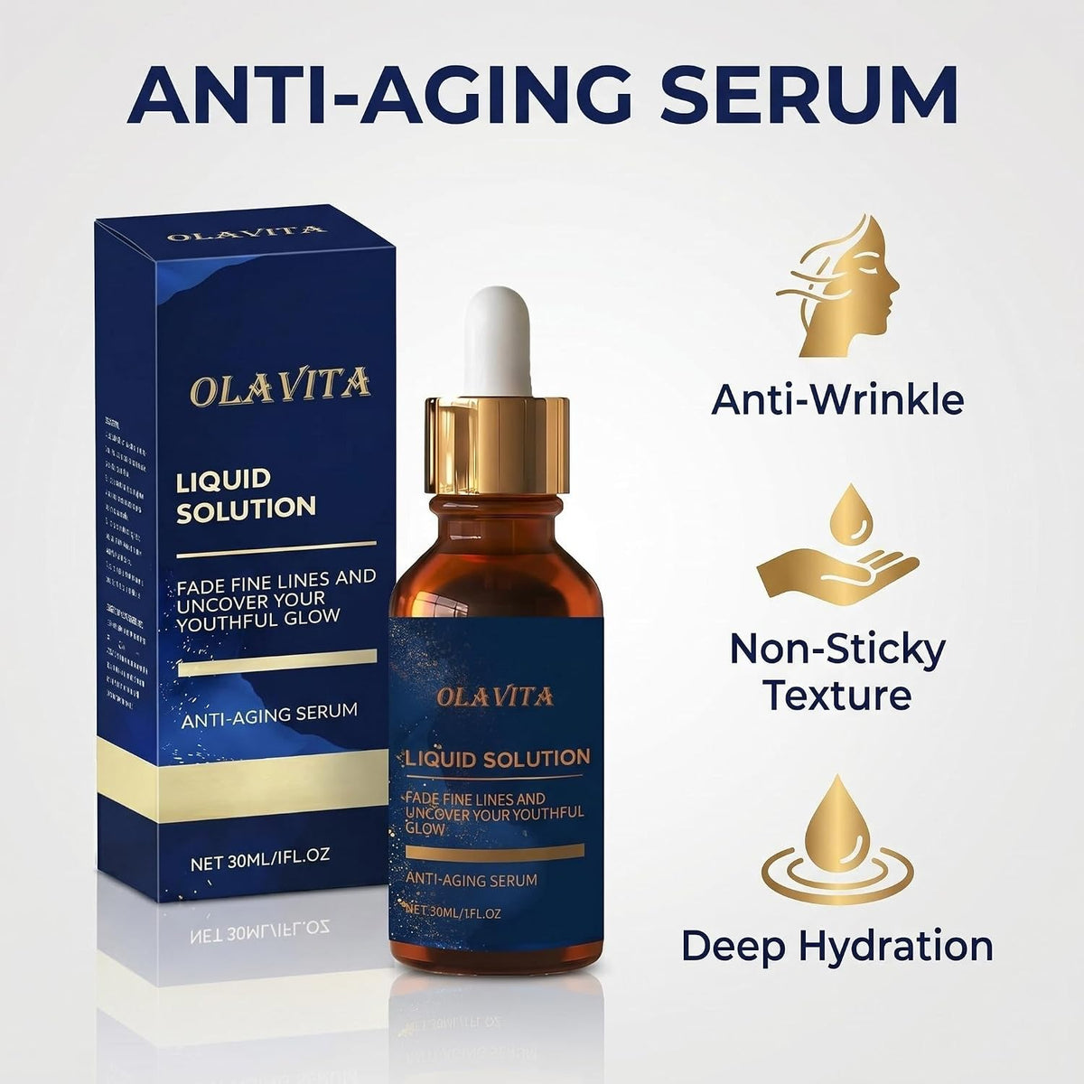 OLAVITA Liquid Solution Sérum Antienvejecimiento, Vitamina C Hidratante para el Cuidado de la Piel,