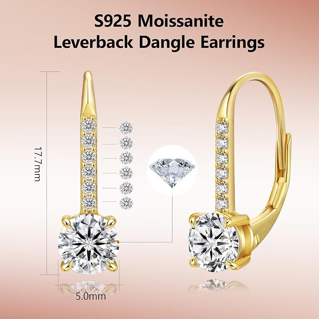 Pendientes de Moissanita KRKC, diamante creado en laboratorio de 1.0ct-2.0ct, chapados en oro 14k