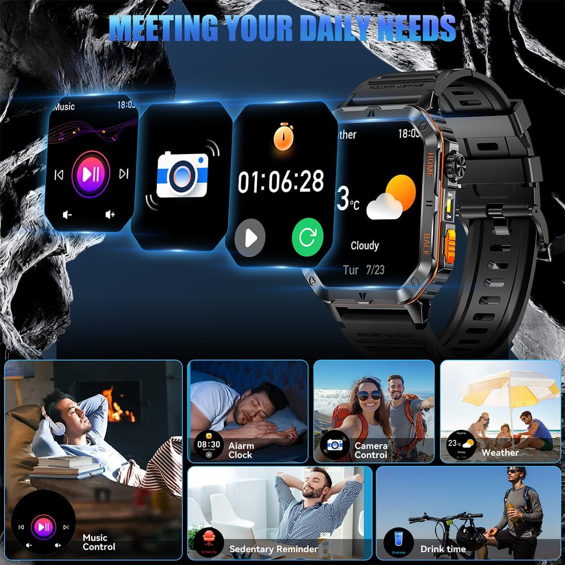 Reloje inteligente militare para hombres, pantalla HD -PODOEIL