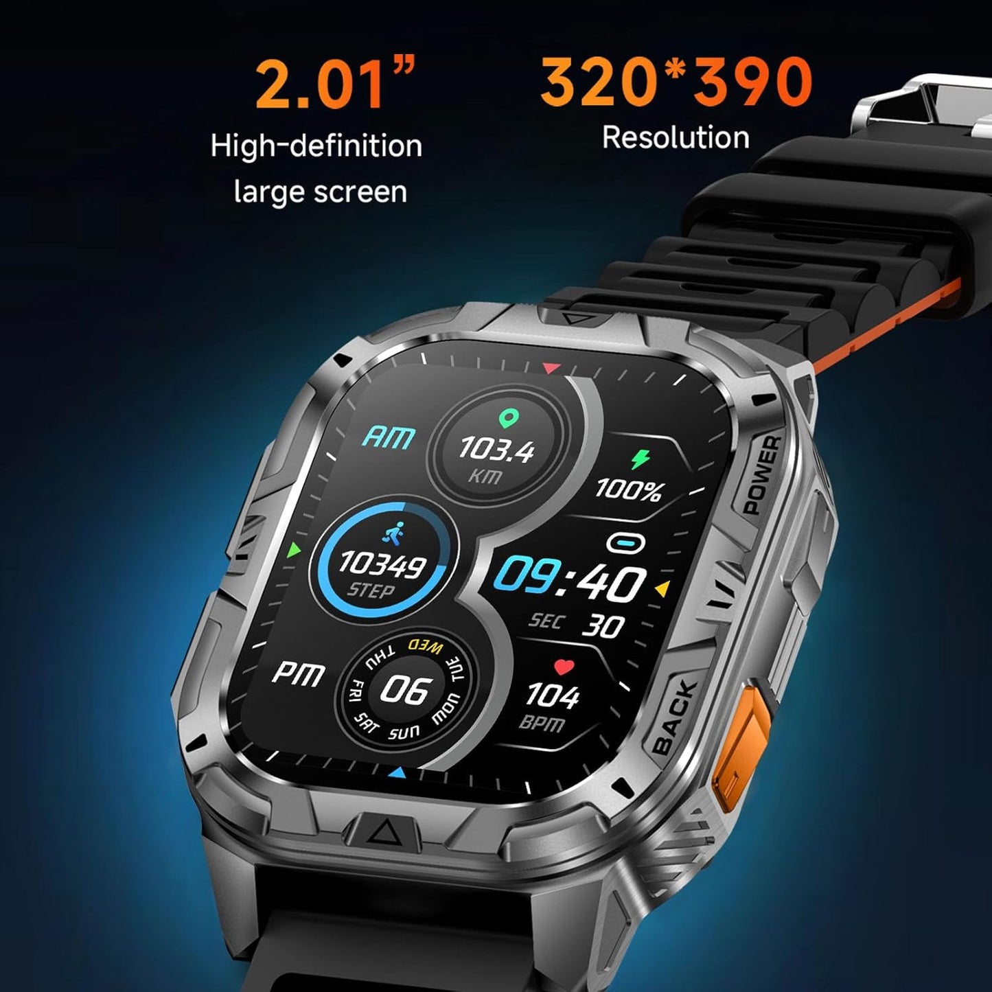 MIDDOW Reloj Militar Inteligente para Hombres (Contestar/Hacer Llamadas), Rastreador de actividad de 2,01" con linterna/60 días de batería/Frecuencia cardíaca/Monitor de sueño
