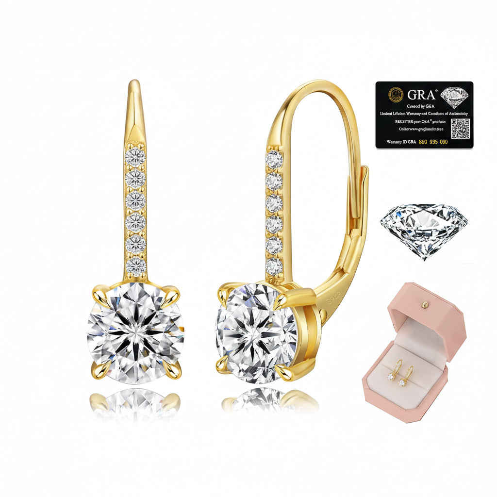 Pendientes de Moissanita KRKC, diamante creado en laboratorio de 1.0ct-2.0ct, chapados en oro 14k