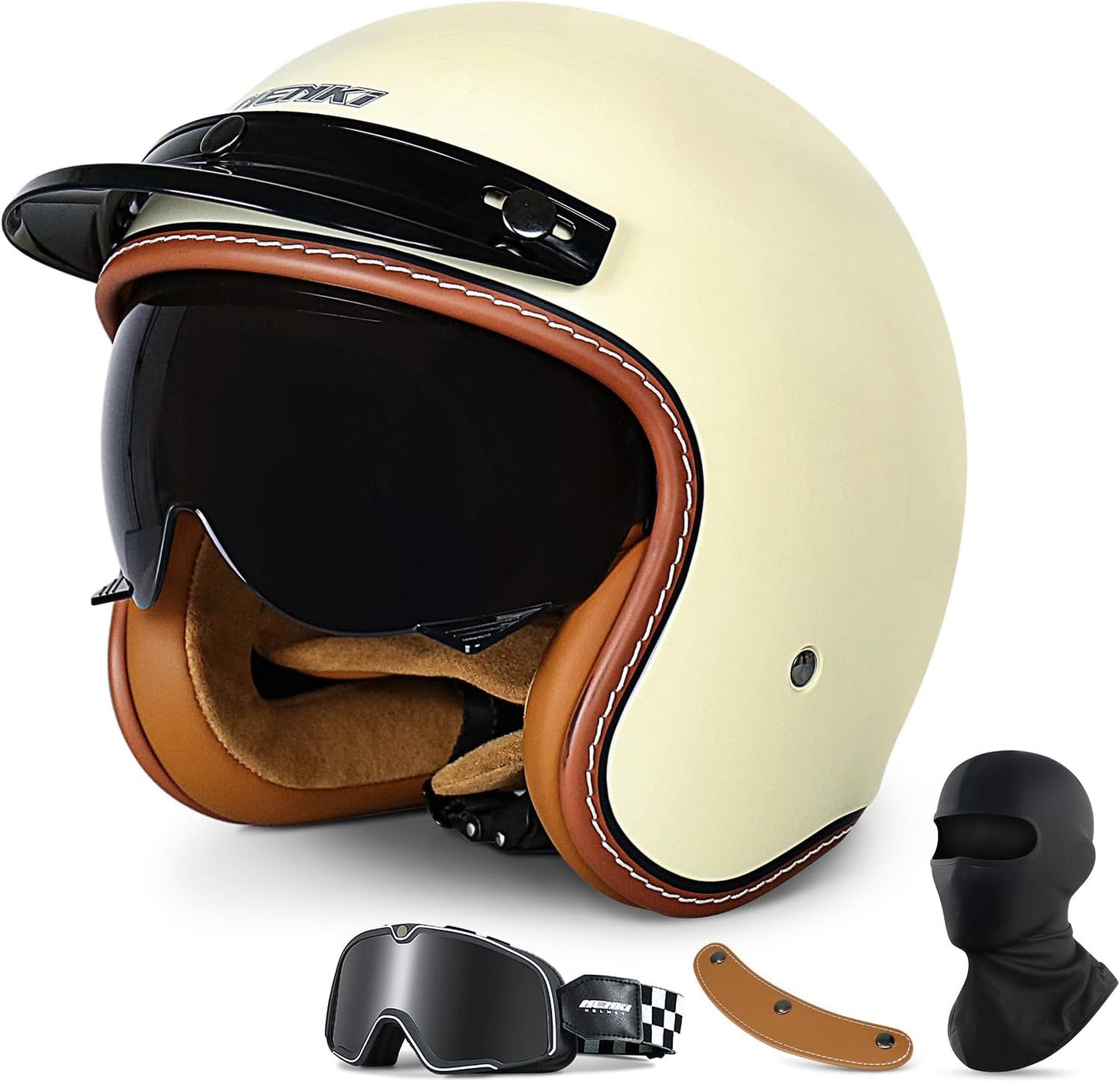 Casco NENKI de moto vintage 3/4 para hombres, mujer, estilo retro Vespa