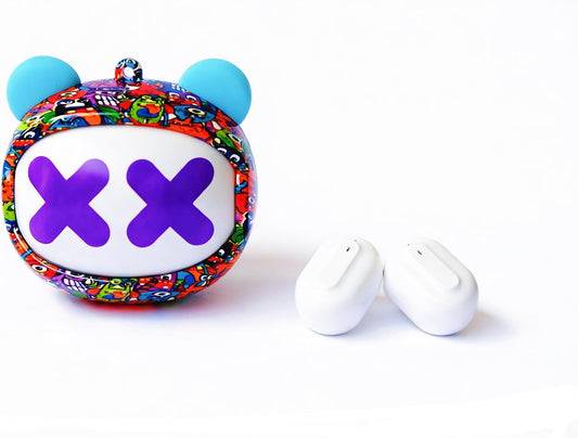 Auriculares inalámbricos abatibles de 3 lados azul claro, funda giratoria