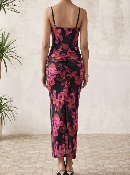 Vestido Fiesta Maxi Floral de Malla - Talla XL