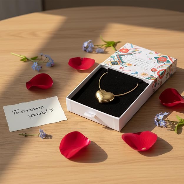 Delicado collar de corazón acolchado chapado en oro 14k para mujer