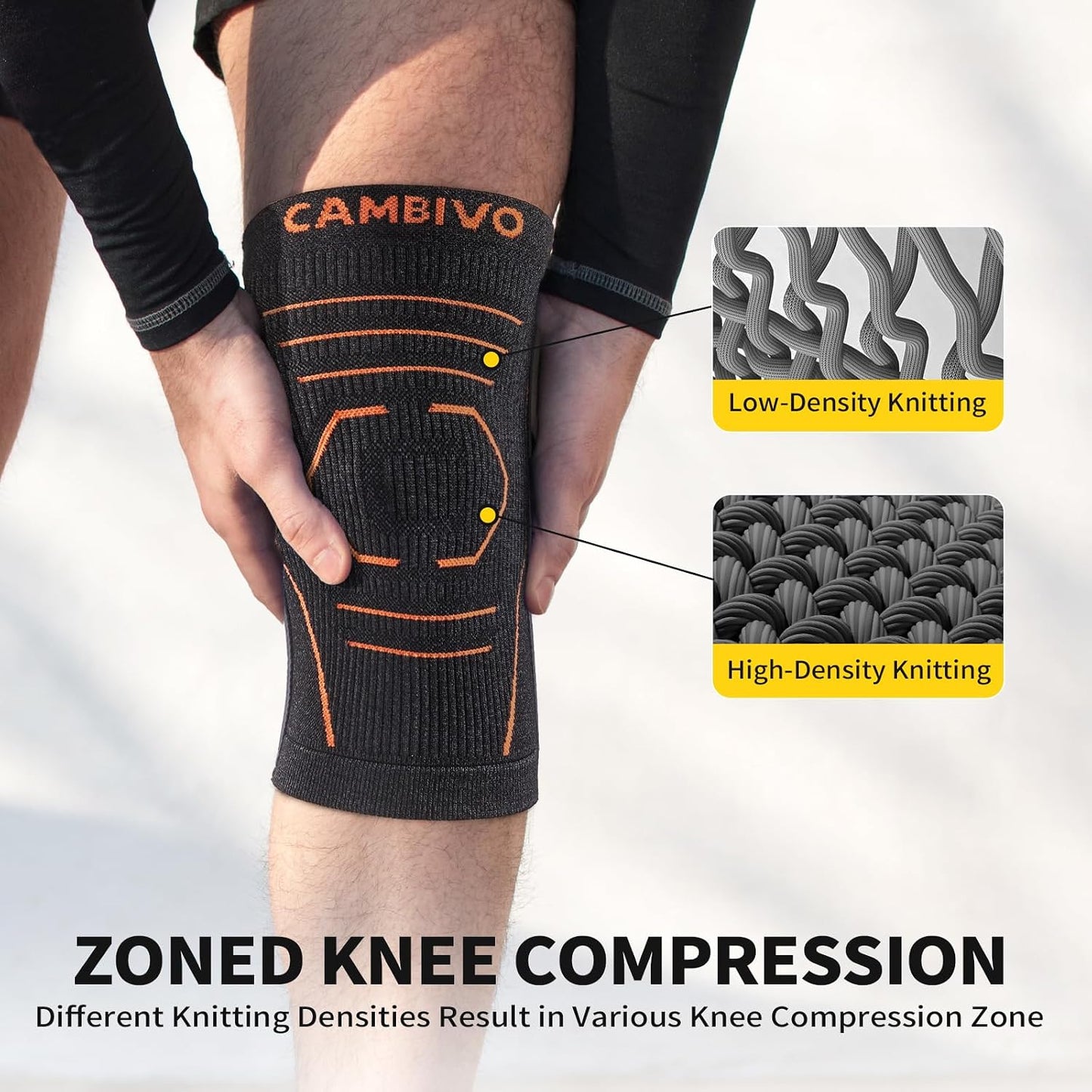 Rodillera CAMBIVO 2 Pack para mujeres y hombres, mangueras de compresión sin látex y sin silicona con estabilizadores laterales, soporte ligero para la rodilla para artritis, menisco, caminar, correr