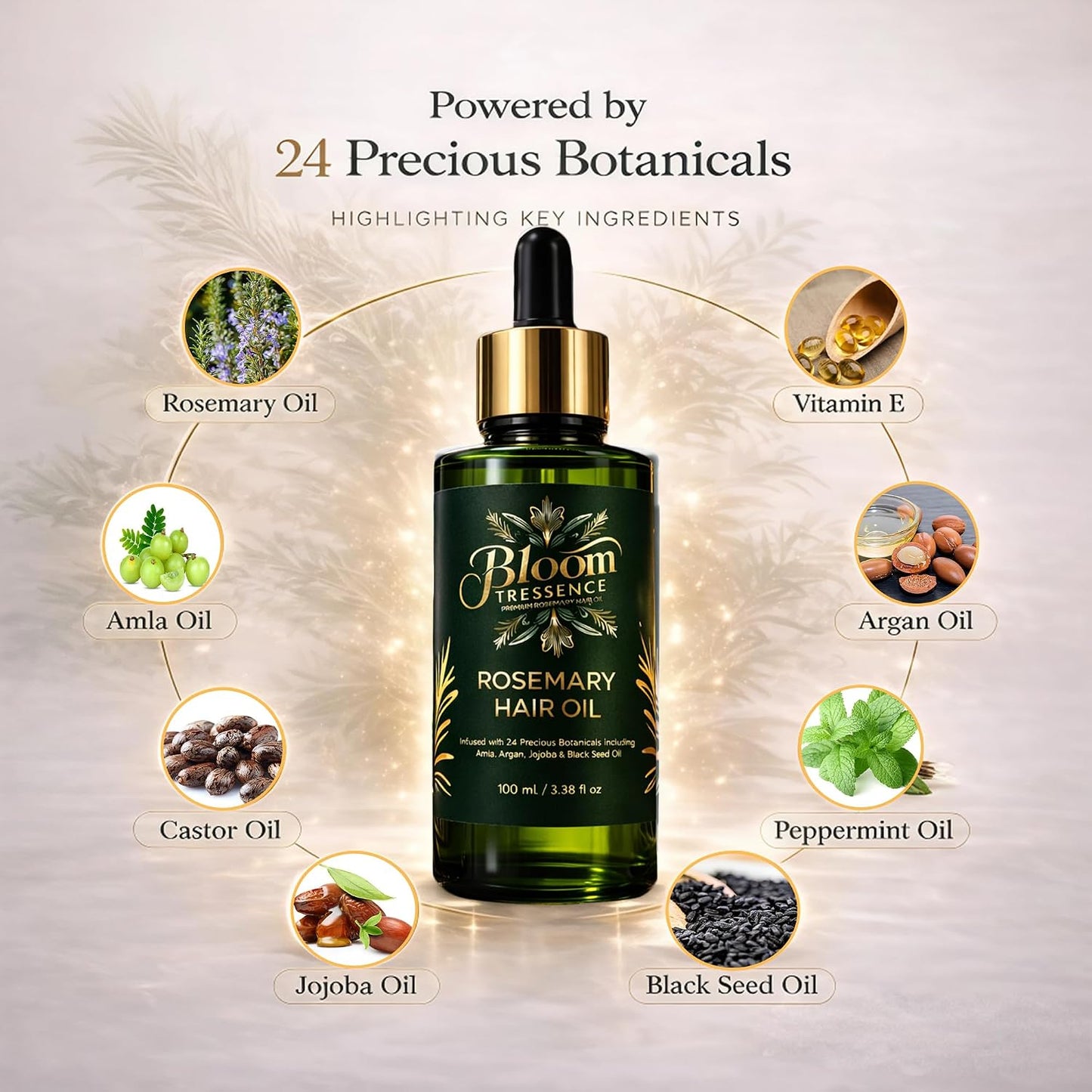 Aceite Capilar de Romero Premium para el Crecimiento del Cabello – Anticaída y Tratamiento del Cuero Cabelludo con 24 Aceites Botánicos