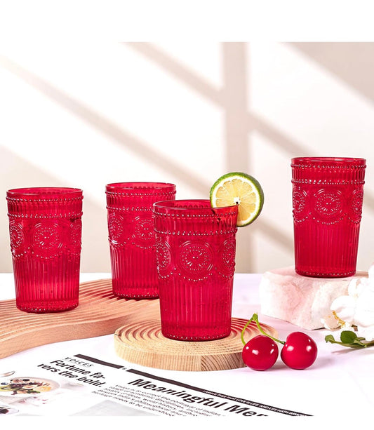 Ciaell pack de vasos románticos de agua de plástico - 5 vasos rojos vintage de 14 oz,