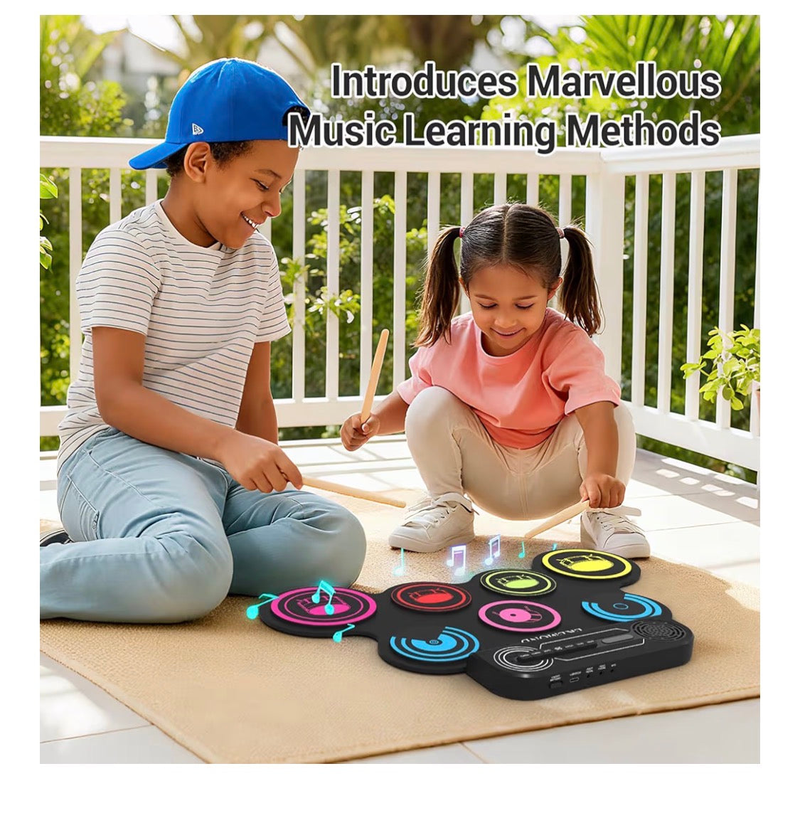Batería electrónica de 7 pads, batería con auriculares y altavoz, baquetas y pedales, regalos navideños para niños