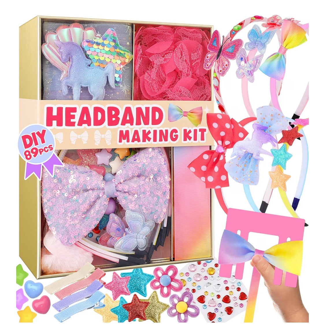 Yasest Kit de manualidades para niñas - Kit de hacer diademas DIY accesorios para cabello 89 piezas