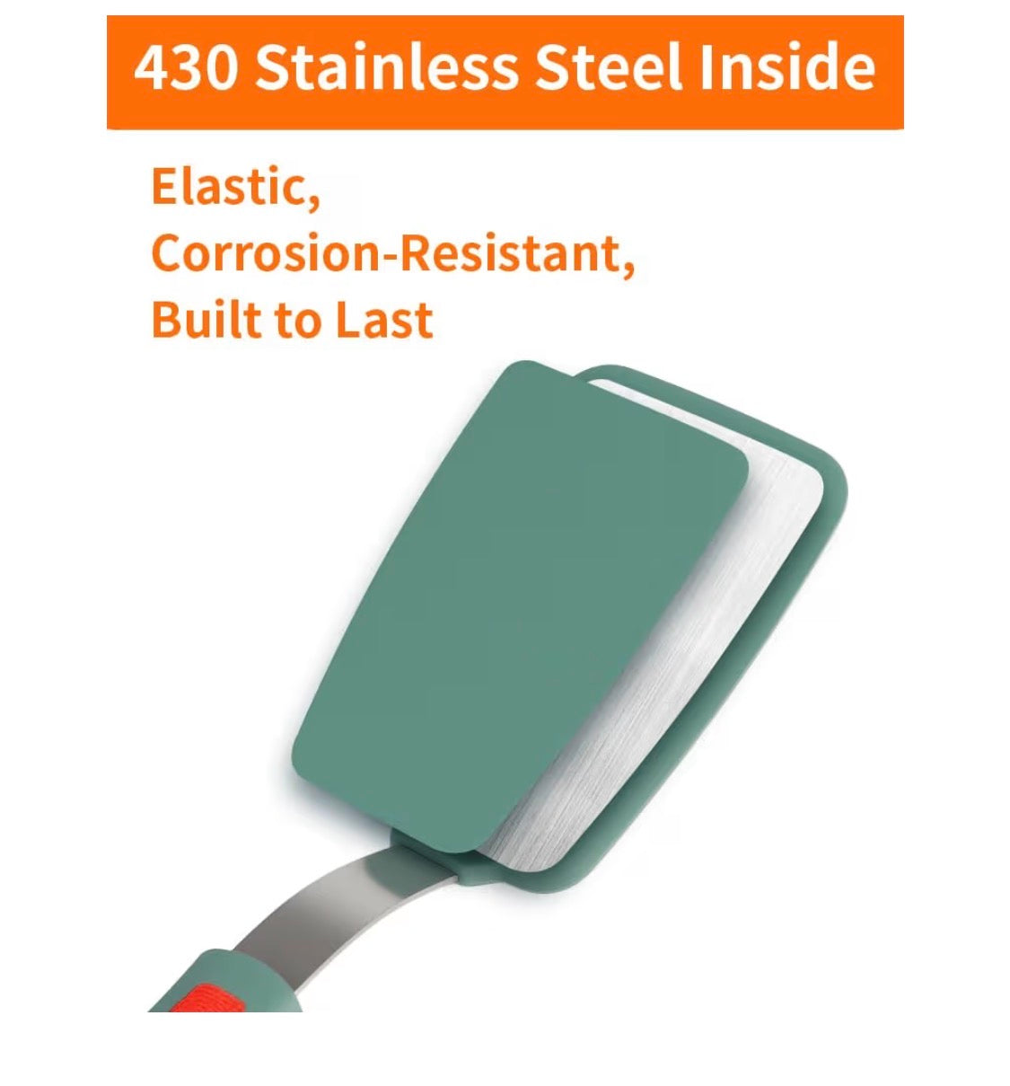 Juego Brigii Spatula Silicon - 3 utensilios de cocina resistentes al calor, núcleo inoxidable 430, sin BPA para cocinar, hornear, voltear y aptos para lavavajillas (verde oscuro)