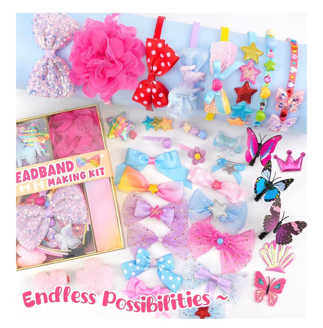 Yasest Kit de manualidades para niñas - Kit de hacer diademas DIY accesorios para cabello 89 piezas
