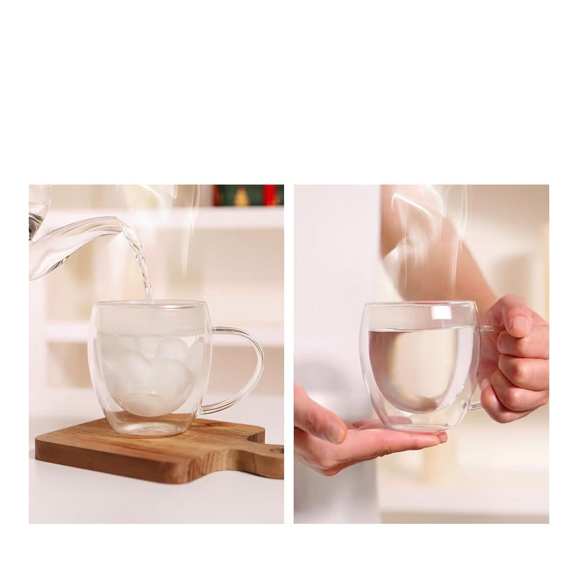 Tazas de café (2) de cristal de doble pared de CNGLASS con asa, tazas de vidrio aislante de 12oz