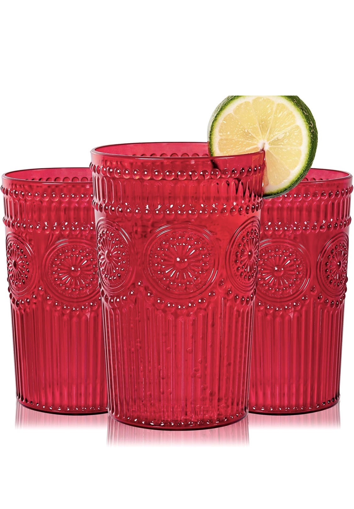 Ciaell pack de vasos románticos de agua de plástico - 5 vasos rojos vintage de 14 oz,