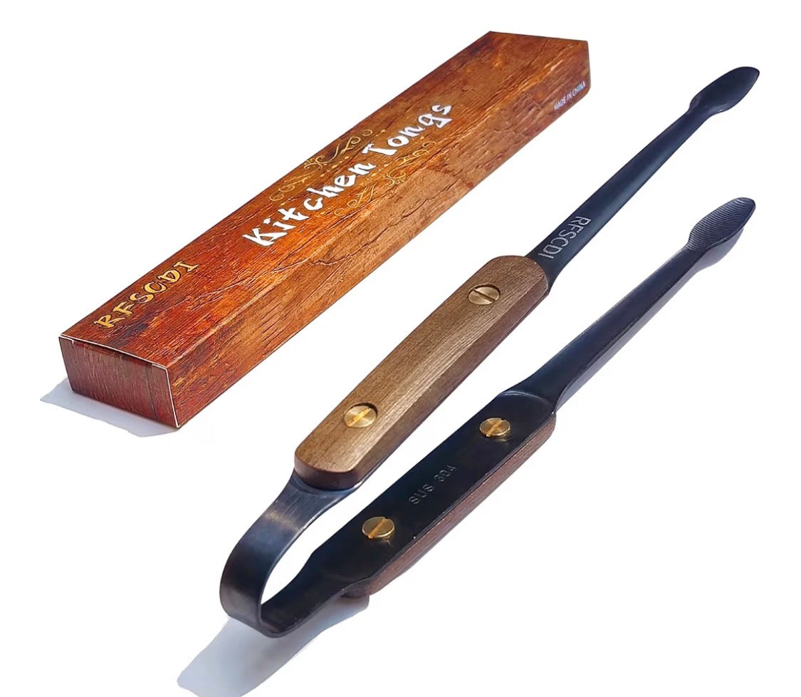 Pinzas de cocina ligeras exquisitas - 304 de acero inoxidable y madera de nogal