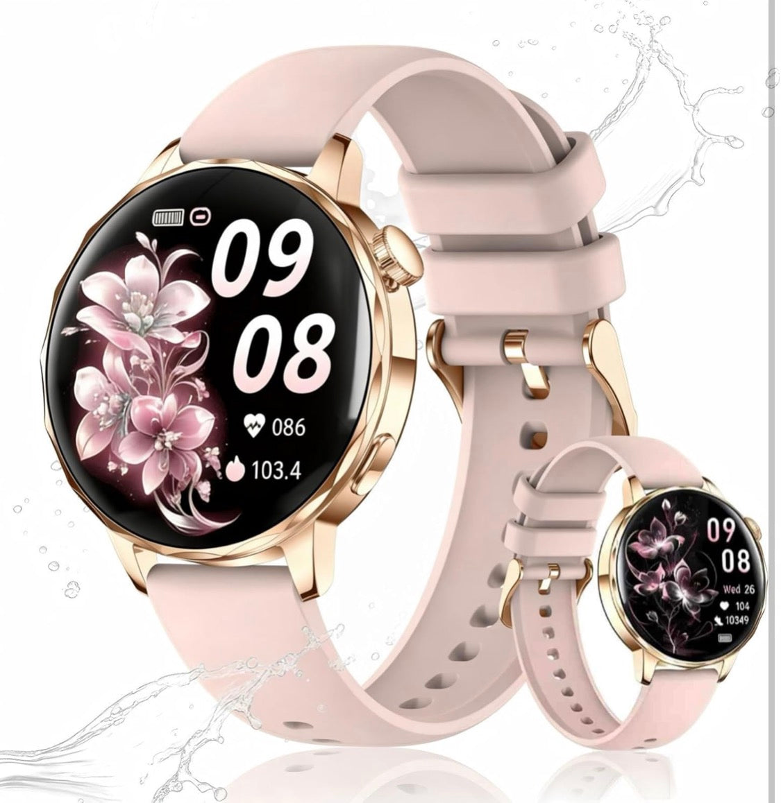 Reloj inteligente para mujer, pantalla táctil HD para Android y iPhone (rosa)